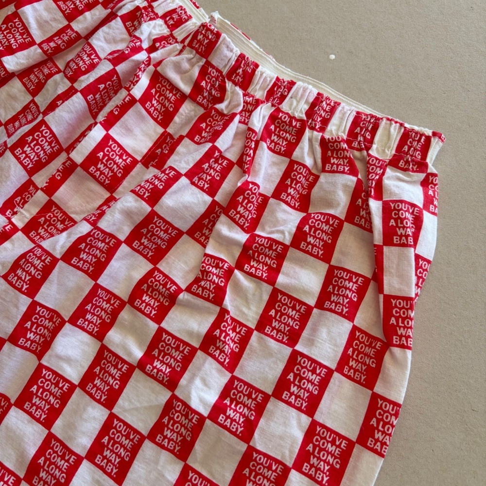 Vintage 70s Virginia Slimswear Red Checkered Slogan Shorts